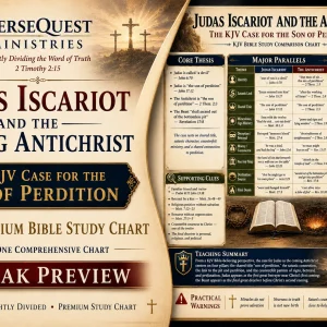 Judas Iscariot and the Coming Antichrist premium Bible study chart preview by VerseQuest Ministries, showing a covered sneak preview of the KJV son of perdition comparison chart.