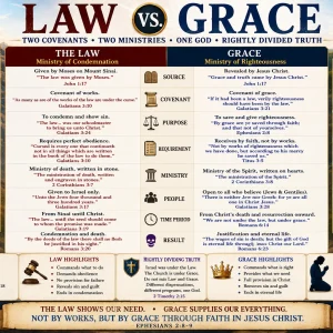 Law vs Grace KJV Bible study chart comparing the Old Testament law with New Testament grace and rightly divided doctrine.