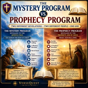 Premium KJV Bible study chart thumbnail comparing the mystery program revealed through Paul with the prophecy program spoken by the prophets from a rightly divided perspective.