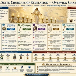 Seven Churches of Revelation overview chart comparing Christ’s messages to the seven churches in Revelation 2–3.