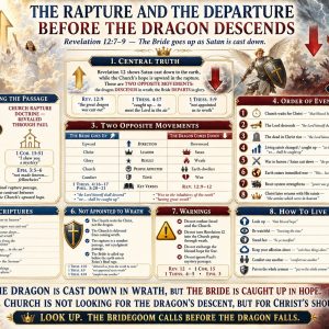 KJV Bible study chart showing the Rapture, the Bride of Christ caught up, and Satan the dragon cast down from Revelation 12.