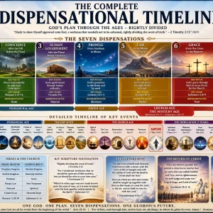 Complete Dispensational Timeline KJV Bible study chart showing God’s major ages from creation through law, grace, tribulation, millennium, and eternity.