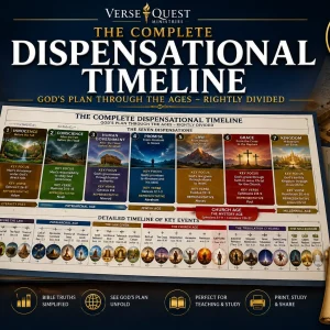 Premium KJV Bible study chart illustrating the complete dispensational timeline, showing God's plan through the ages from Genesis to the eternal state using a rightly divided biblical framework.