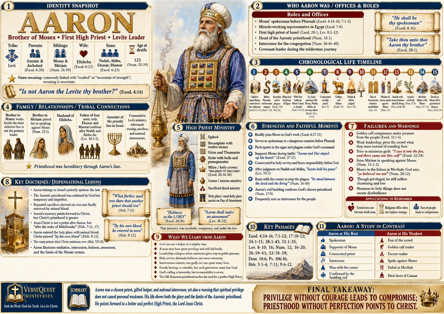 Aaron – Brother of Moses, Israel’s First High Priest, Intercessor, and Warning Against Compromise (KJV Bible Study Chart)