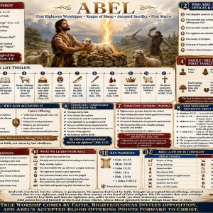 Abel versus Cain Bible chart showing faith versus works, blood sacrifice versus human effort, accepted worship, persecution, and Christ’s better blood.