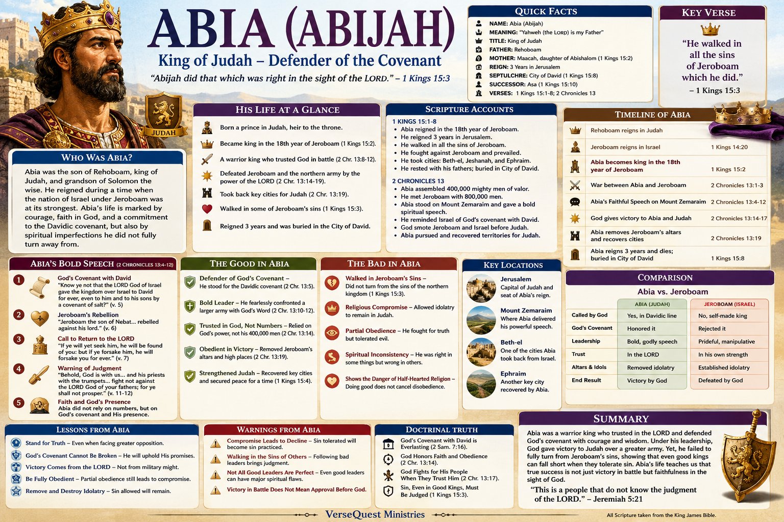 Abia (Abijah) – King of Judah, Defender of the Davidic Covenant, and Warning Against Half-Hearted Religion (KJV Bible Study Chart)