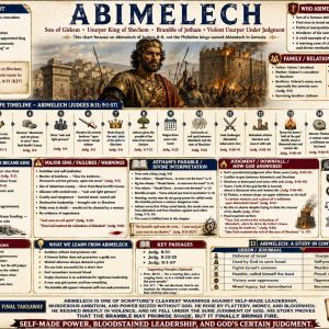 Jotham’s bramble parable Bible chart showing Abimelech’s ambition, corrupt leadership, destruction of Shechem, millstone death, and retribution.