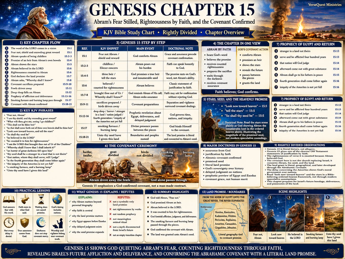 Genesis Chapter 15 Bible Study Chart – Abram’s Faith, Counted Righteousness, and the Covenant Confirmed (KJV)