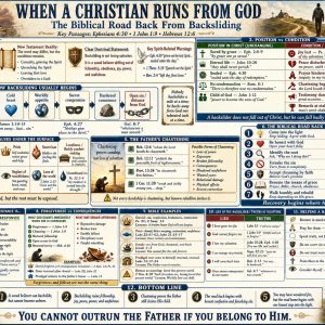 Biblical road back from backsliding chart showing neglected prayer, worldly compromise, fatherly correction, confession, repentance, and renewed fellowship.