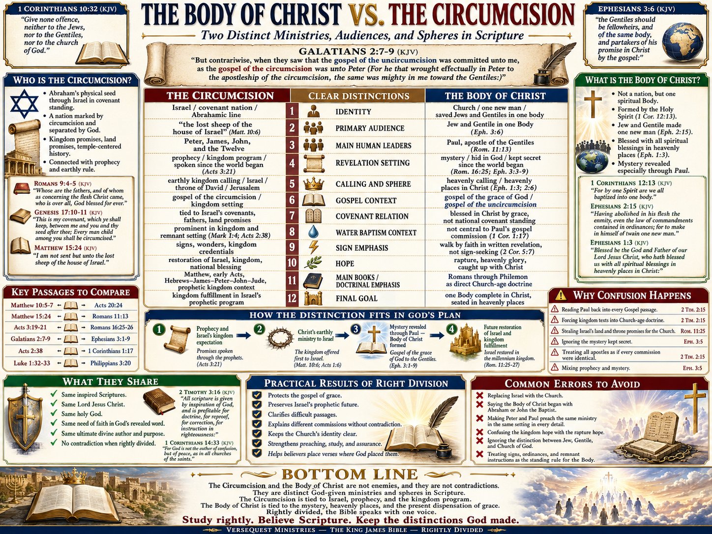 The Body of Christ vs. the Circumcision – Two Distinct Ministries, Audiences, and Spheres in Scripture (KJV Bible Study Chart)