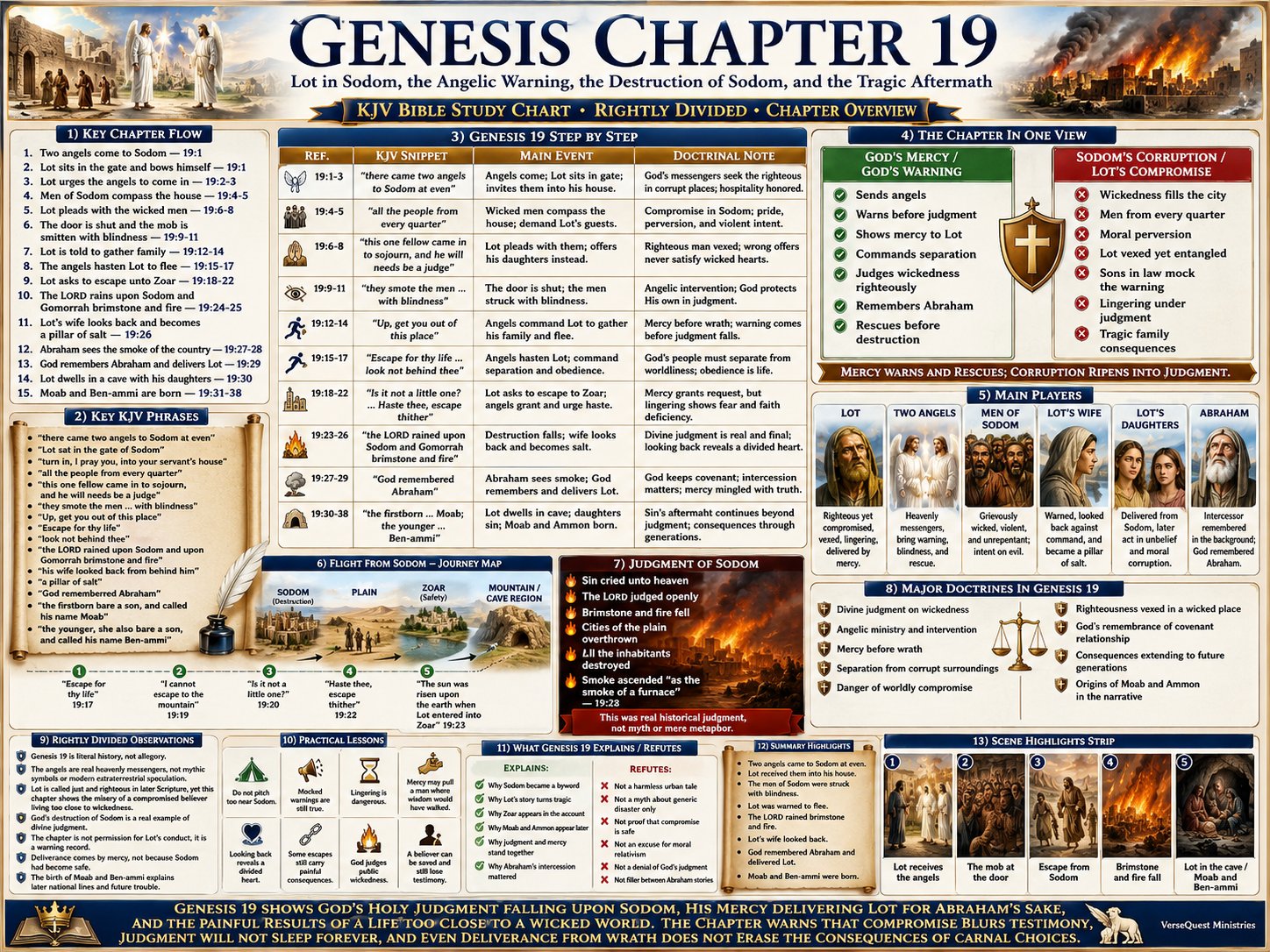 Genesis Chapter 19 Bible Study Chart – Lot in Sodom, the Angelic Warning, the Destruction of Sodom, and the Tragic Aftermath (KJV)