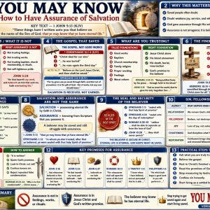 Eternal security Bible chart showing salvation by grace, no condemnation, sealed by the Holy Spirit, eternal life, and assurance through Scripture.