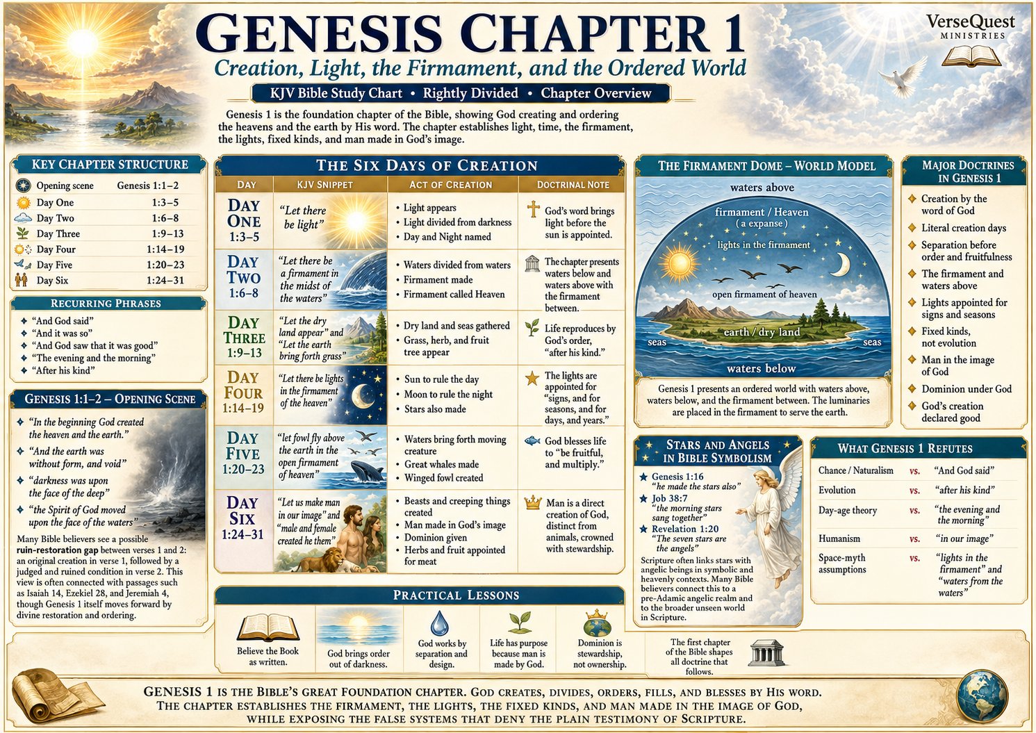 Genesis Chapter 1 Bible Study Chart – Creation, Light, the Firmament, and the Ordered World (KJV)