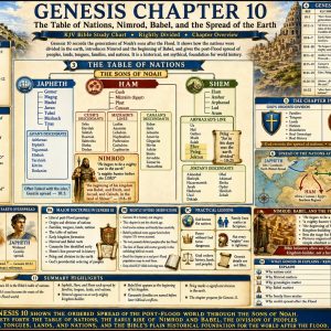 Table of Nations Bible chart explaining Genesis 10, Noah’s sons, ancient nations, Nimrod, Babel, and the division of families and lands.