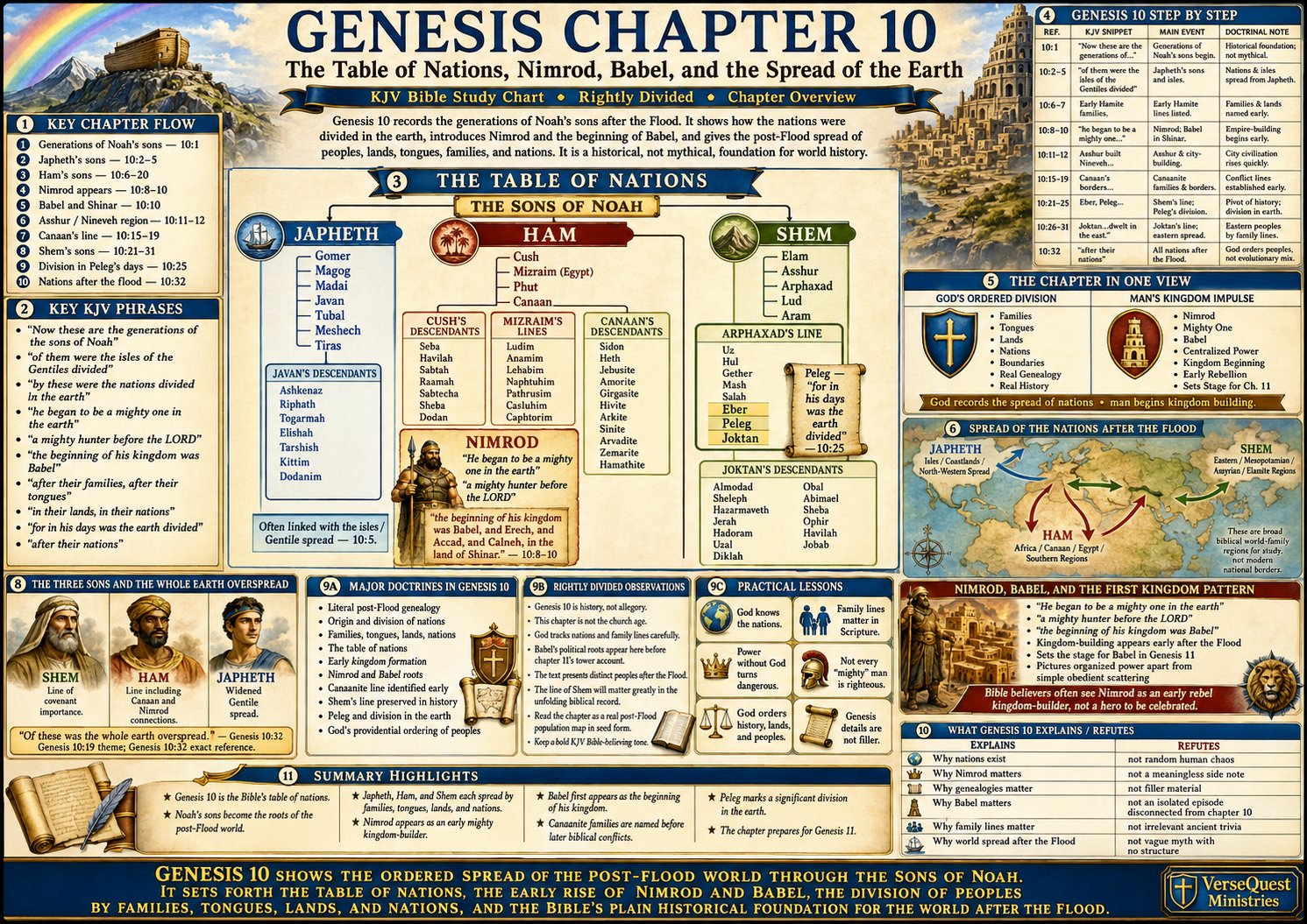 Genesis Chapter 10 Bible Study Chart – The Table of Nations, Nimrod, Babel, and the Spread of the Earth (KJV)
