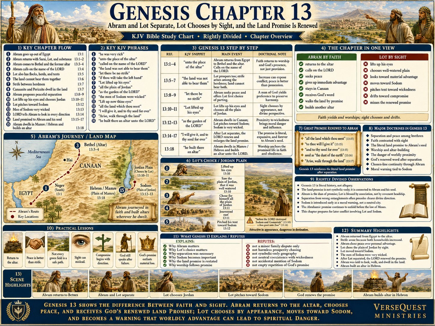 Genesis Chapter 13 Bible Study Chart – Abram and Lot Separate, Lot Chooses by Sight, and the Land Promise Is Renewed (KJV)