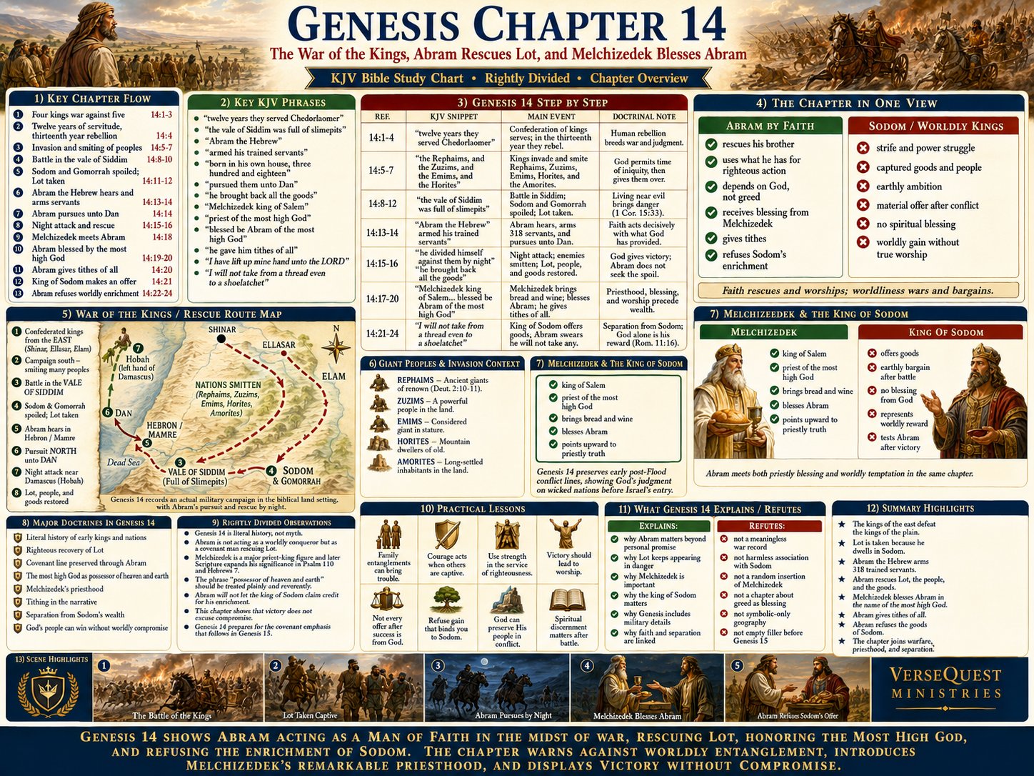 Genesis Chapter 14 Bible Study Chart – The War of the Kings, Abram Rescues Lot, and Melchizedek Blesses Abram (KJV)