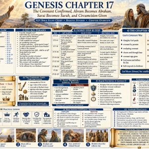 Abrahamic covenant Bible chart explaining Genesis 17, the land promise, covenant circumcision, Isaac as heir, and Ishmael as blessed but distinguished.