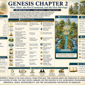 Adam and Eve Bible chart explaining Genesis 2, Eden, the tree of life, the tree of knowledge, stewardship, obedience, and God-ordained marriage.