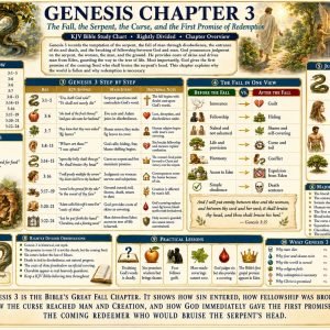 Adam and Eve fall Bible chart explaining Genesis 3, Satanic deception, sin, guilt, judgment, the Seed of the woman, and redemption.
