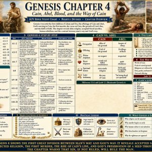 Cain and Abel Bible chart explaining Genesis 4, blood sacrifice, rejected worship, envy, murder, Cain’s descendants, and Seth’s line.