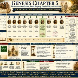 Adam to Noah genealogy Bible chart showing ten generations, Enoch taken by God, Methuselah’s long life, and Noah’s place before the Flood.