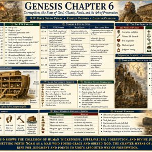 Noah and the ark Bible chart explaining Genesis 6, Nephilim, evil imagination, violence, grace, covenant, judgment, and obedient faith.