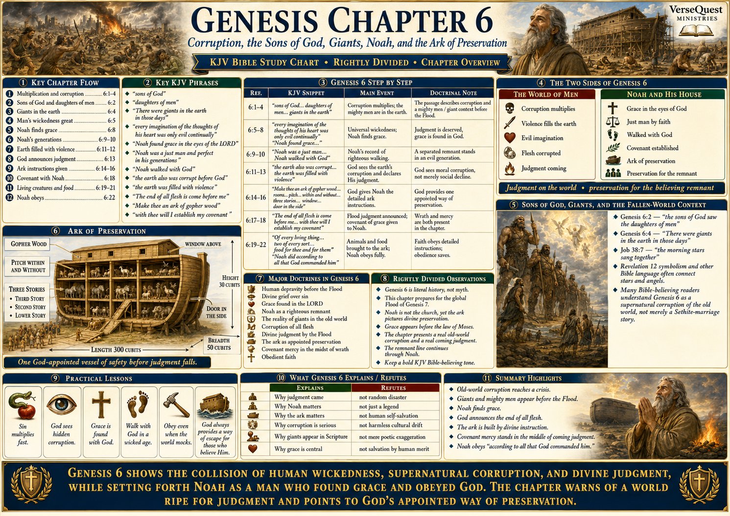 Genesis Chapter 6 Bible Study Chart – Corruption, the Sons of God, Giants, Noah, and the Ark (KJV)