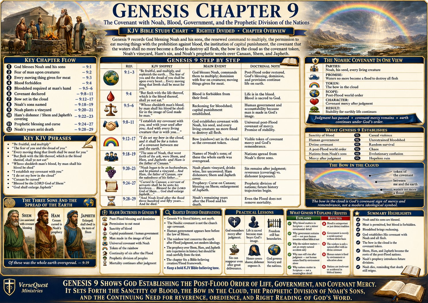 Genesis Chapter 9 Bible Study Chart – The Noahic Covenant, Blood, Government, and the Division of the Nations (KJV)