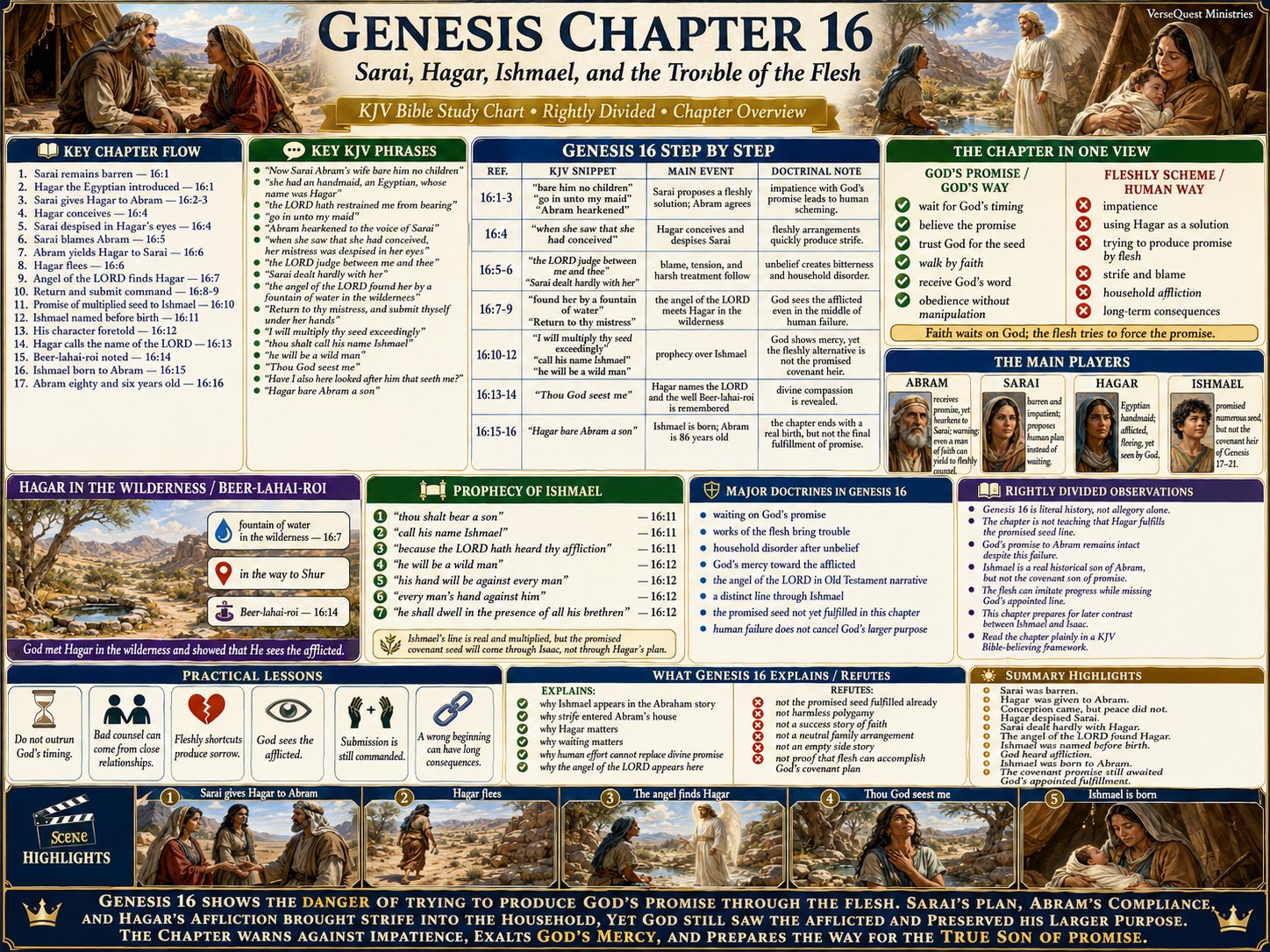Genesis Chapter 16 Bible Study Chart – Sarai, Hagar, Ishmael, and the Trouble of the Flesh (KJV)