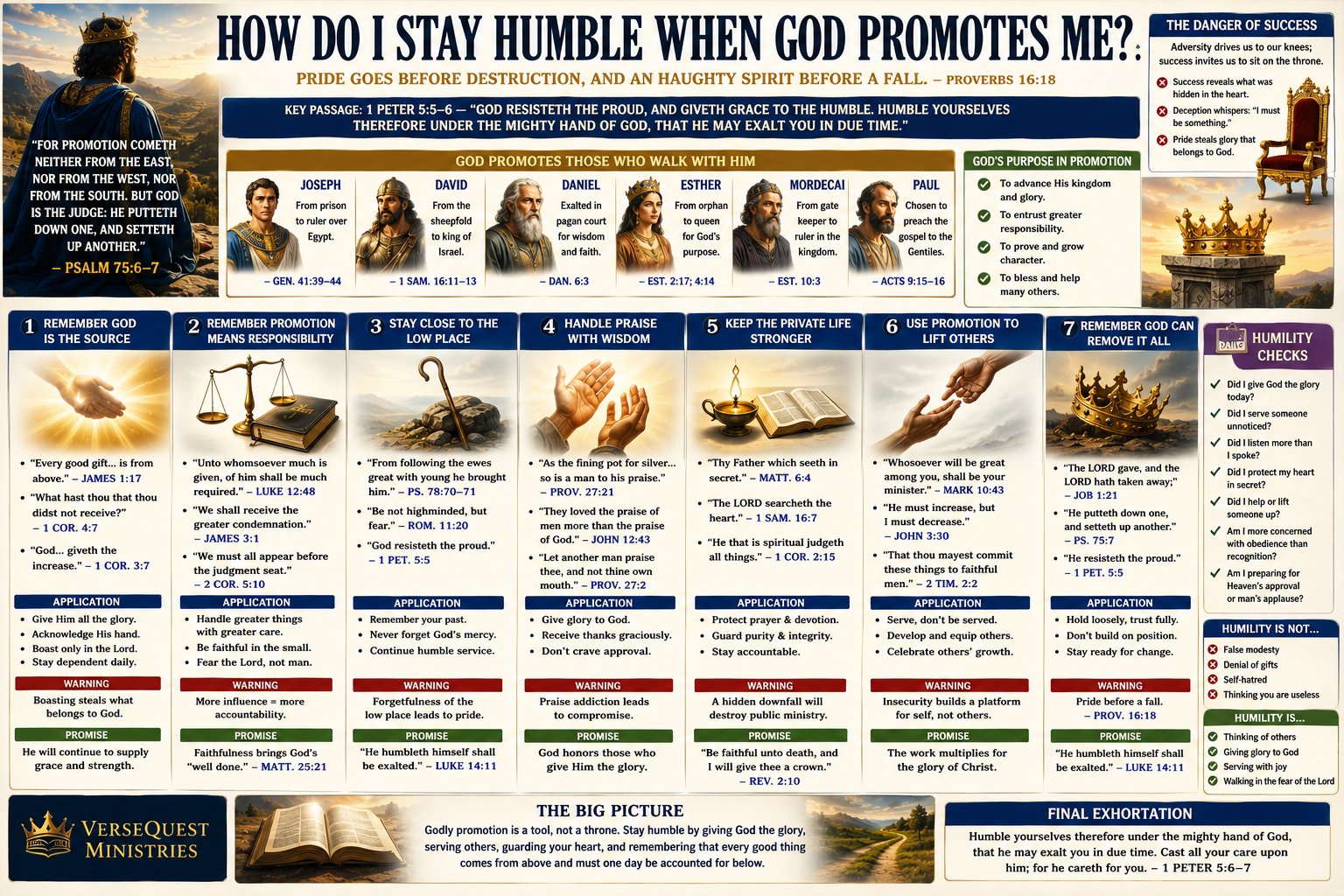 How to Stay Humble When God Promotes You – Biblical Humility, Success, and Faithful Stewardship (KJV Bible Study Chart)