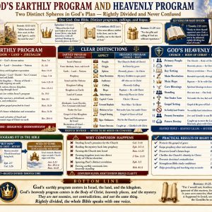 Israel earthly Kingdom versus Church heavenly calling chart showing prophecy, mystery, the promised land, the Body of Christ, and the Rapture.