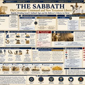 Israel’s Sabbath sign versus Church-age grace chart covering Saturday, Sunday worship, Colossians 2, Romans 14, and rest in Christ.