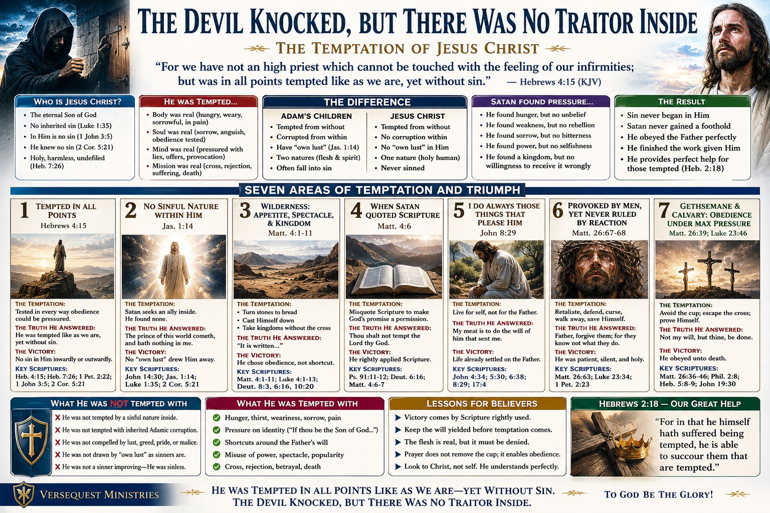 The Devil Knocked, but There Was No Traitor Inside – The Temptation, Sinlessness, and Perfect Obedience of Jesus Christ (KJV Bible Study Chart)