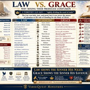 Mosaic law versus gospel of grace chart showing Israel, the Body of Christ, legalism, Christian liberty, and salvation by faith.