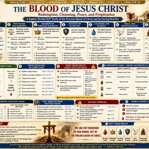 Precious blood of Christ Bible chart showing Passover, the mercy seat, Day of Atonement, eternal redemption, and salvation apart from works.