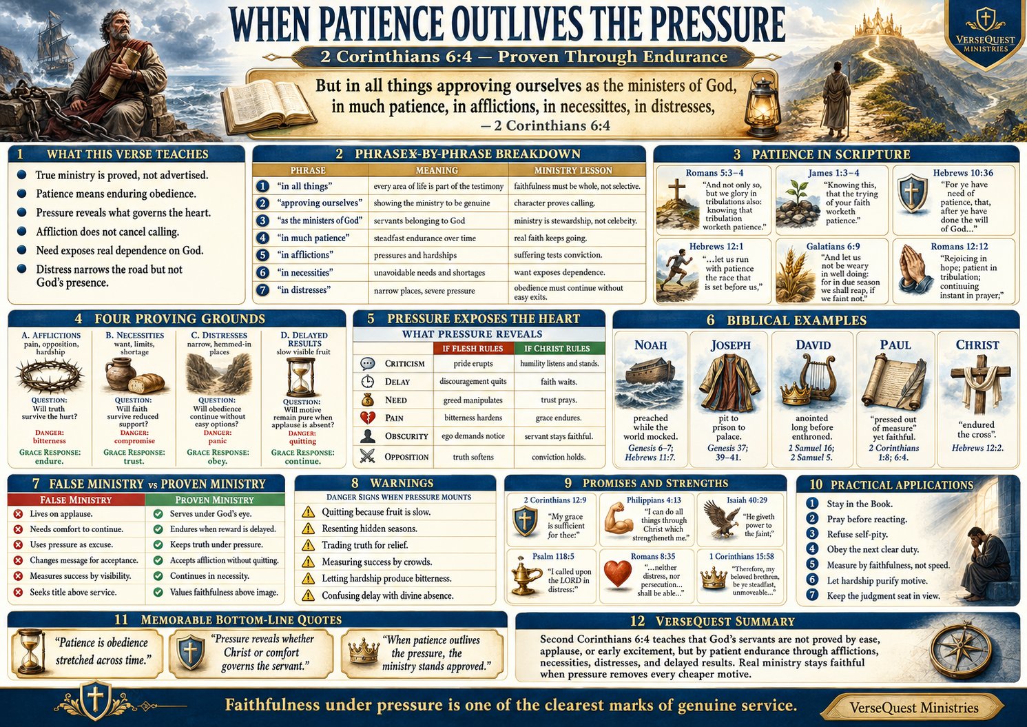 When Patience Outlives the Pressure – Proven Through Endurance in 2 Corinthians 6:4 (KJV Bible Study Chart)