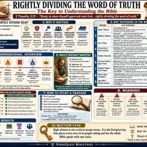 Dispensational Bible study chart on rightly dividing Scripture with 2 Timothy 2:15, prophecy and mystery, Israel and the Church, and practical Bible study helps