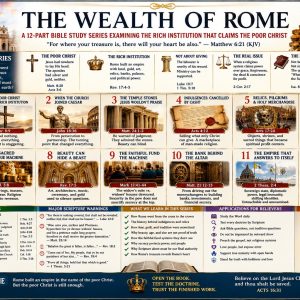 Roman Catholic wealth Bible chart comparing the poverty of Jesus Christ with Rome’s gold, property, ceremonies, banking, crowns, and institutional power.
