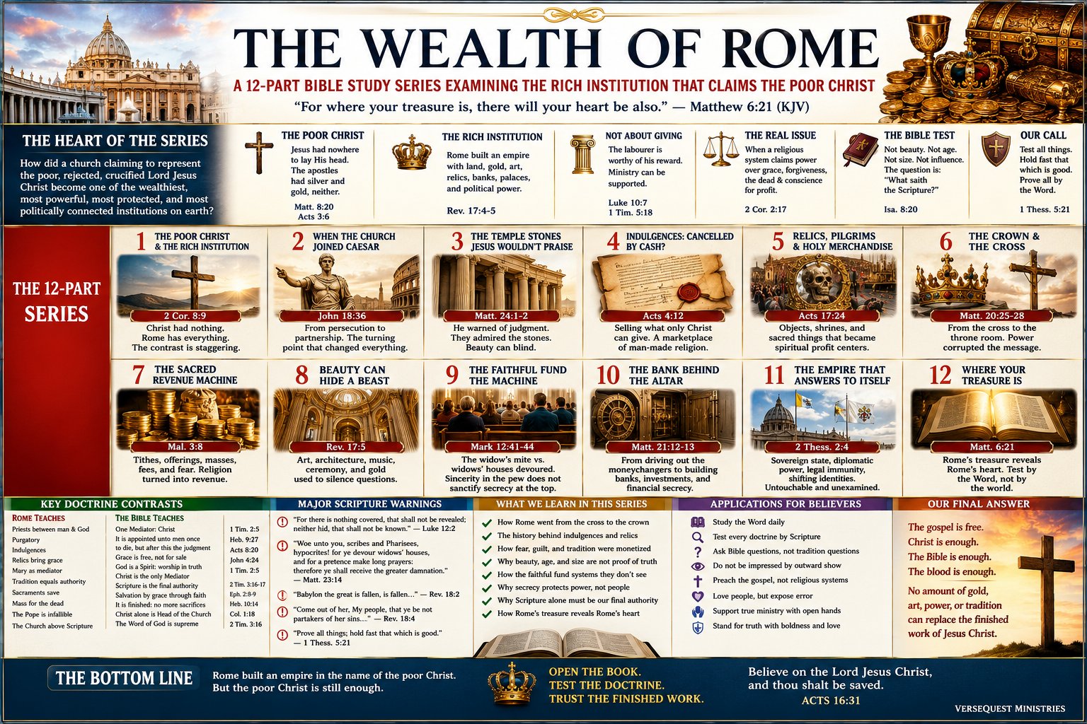 The Wealth of Rome Bible Study Chart – A 12-Part KJV Examination of Wealth, Power, Doctrine, and Religious Commerce
