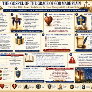 Salvation by grace through faith Bible chart showing Paul’s gospel, Christ’s finished work, justification, redemption, eternal life, and no condemnation.