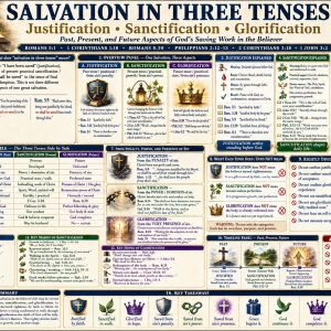 Past present and future aspects of salvation Bible chart showing justification by faith, Christian growth, resurrection, and glorification in Christ.