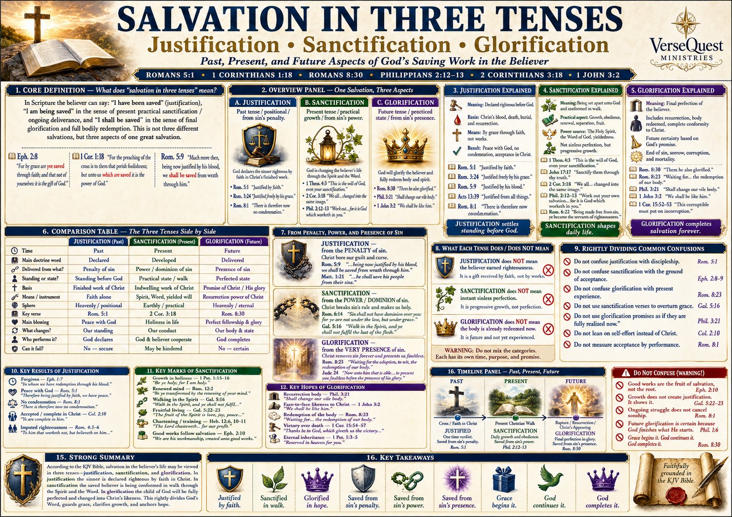 Salvation in Three Tenses – Justification, Sanctification, and Glorification KJV Bible Study Chart
