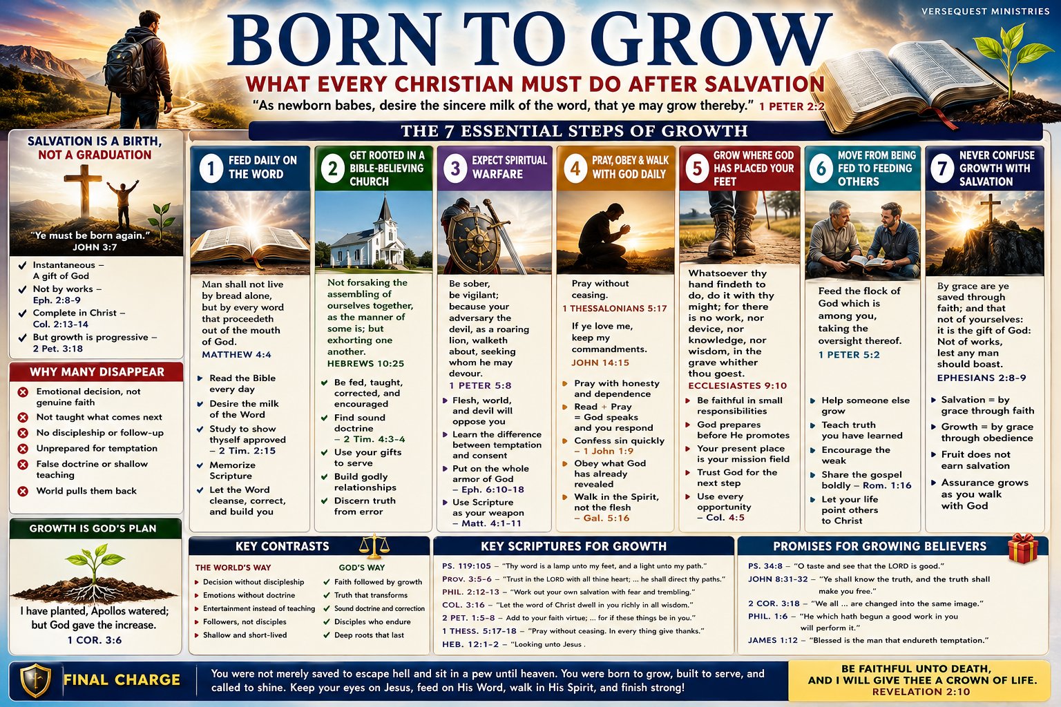 Born to Grow – Seven Essential Steps Every Christian Must Take After Salvation (KJV Bible Study Chart)