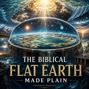 The Biblical Flat Earth Made Plain book cover showing the flat earth beneath the firmament, waters above, sun, moon, stars, and heavenly light