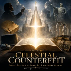 The Celestial Counterfeit book cover featuring an open KJV Bible exposing Mormon claims about God, Christ, temples, prophets, and salvation.