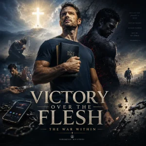 Victory Over the Flesh book cover for a 307-page KJV study featuring 50 essays on defeating the old nature and winning the war within.