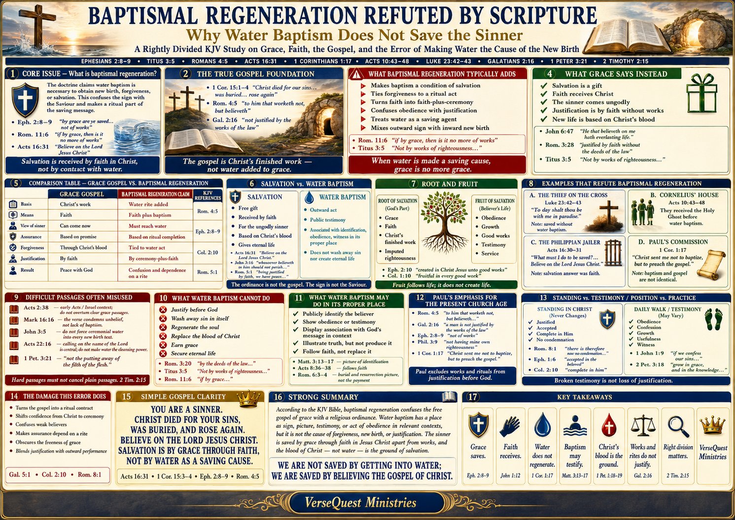 Baptismal Regeneration Refuted by Scripture – Why Water Baptism Does Not Save the Sinner (KJV Bible Study Chart)