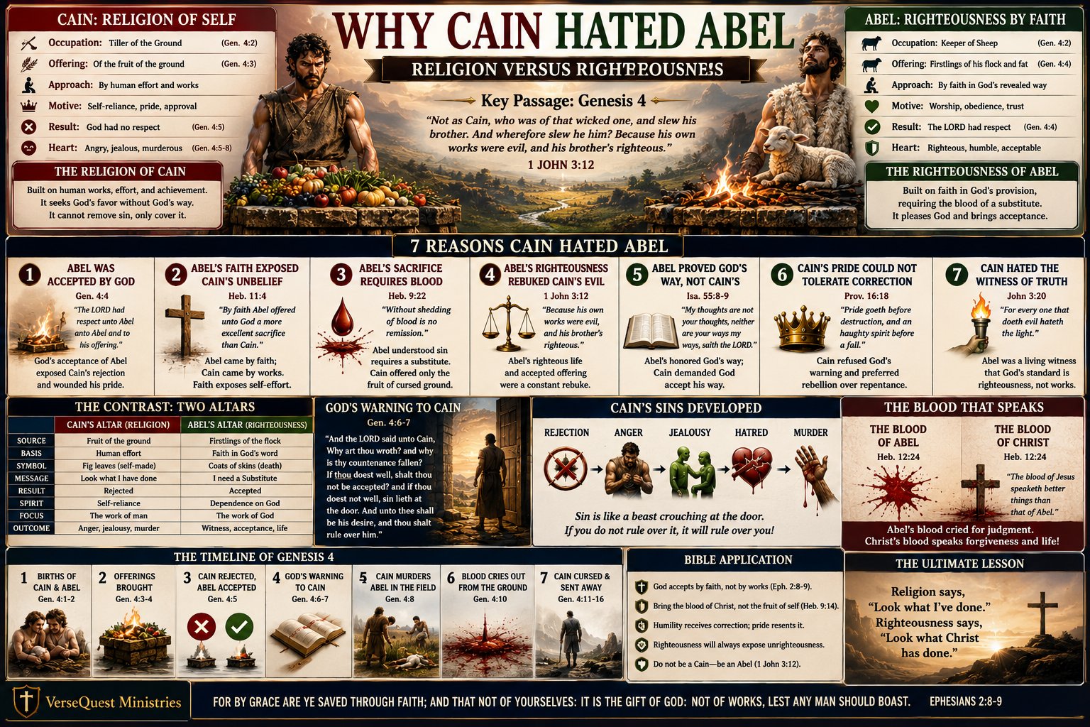 Why Cain Hated Abel Bible Study Chart – Religion Versus Righteousness, Faith, Works, and Blood Sacrifice (KJV)