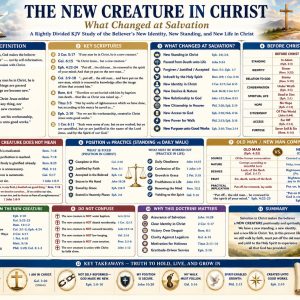 New identity in Christ Bible chart showing justification, acceptance, eternal life, the Holy Spirit, heavenly citizenship, and Christian growth.